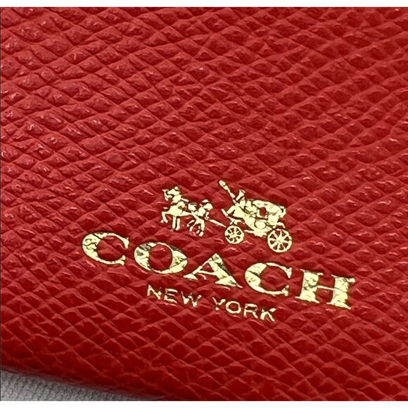 Coach card case wallet bi-color crossgrain leather red pink F63669 - Picture 10 of 12